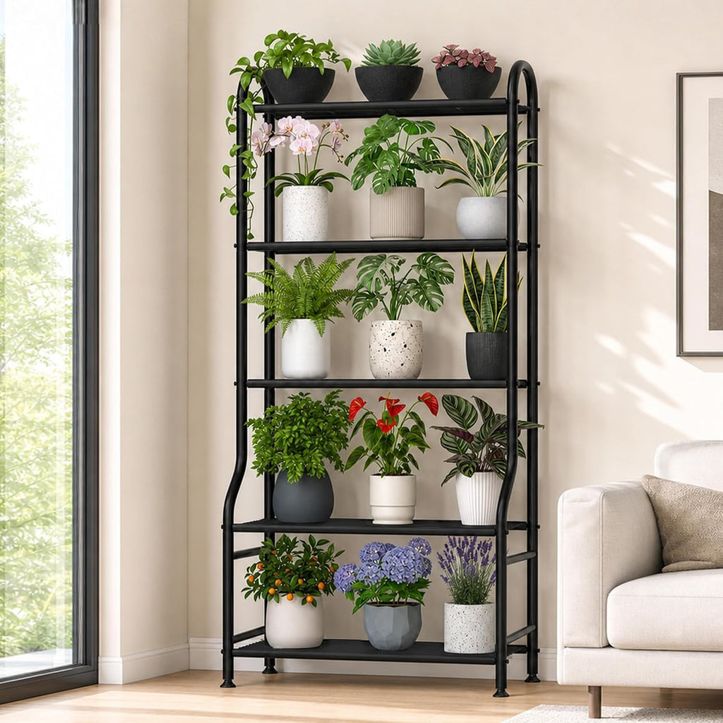 Black 5‑Tier Tall Metal Plant Stand