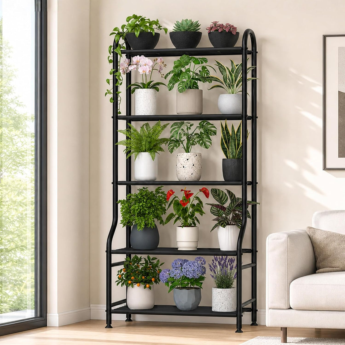 Black 5‑Tier Tall Metal Plant Stand