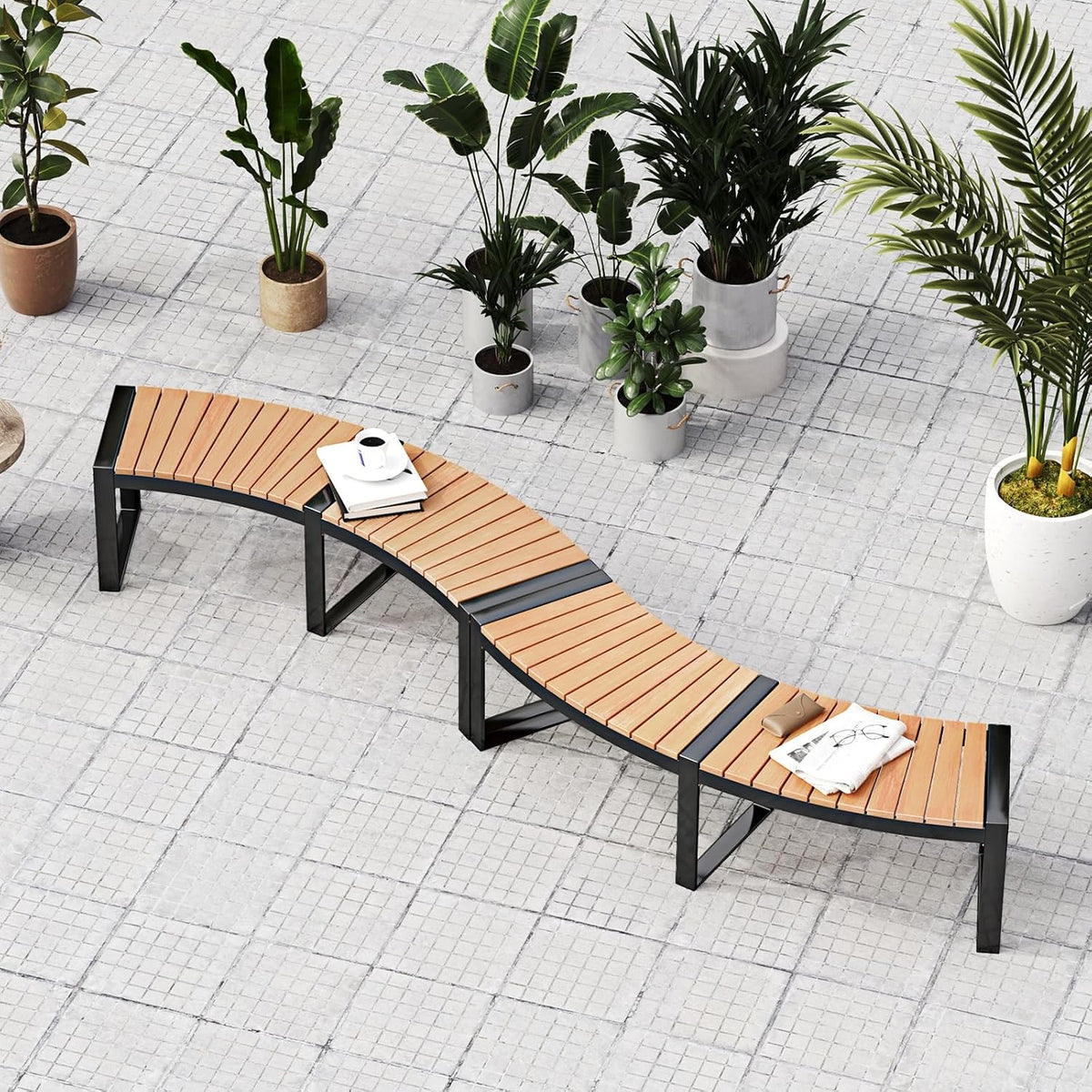 Oil‑Painted Acacia Curved Fire Pit Bench