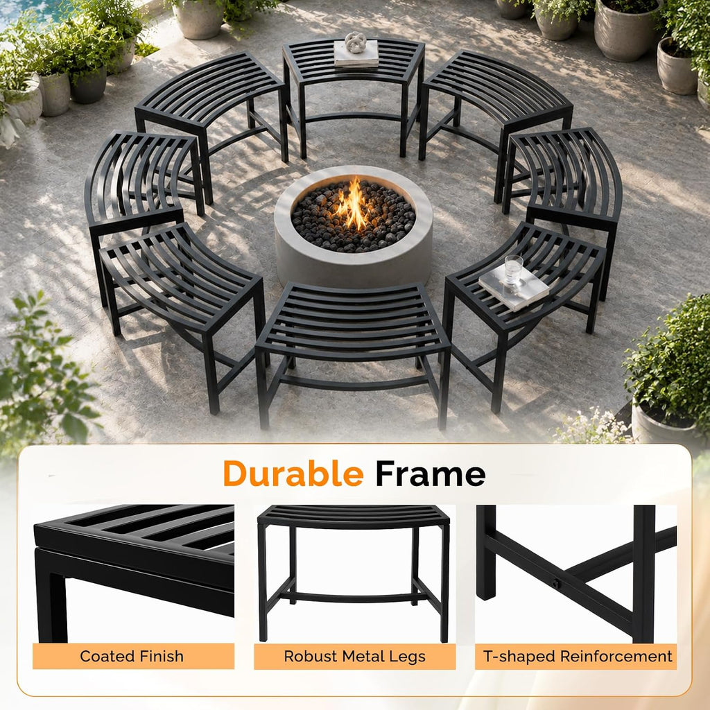 Outdoor Metal Curved Fire Pit Benches Set‑8