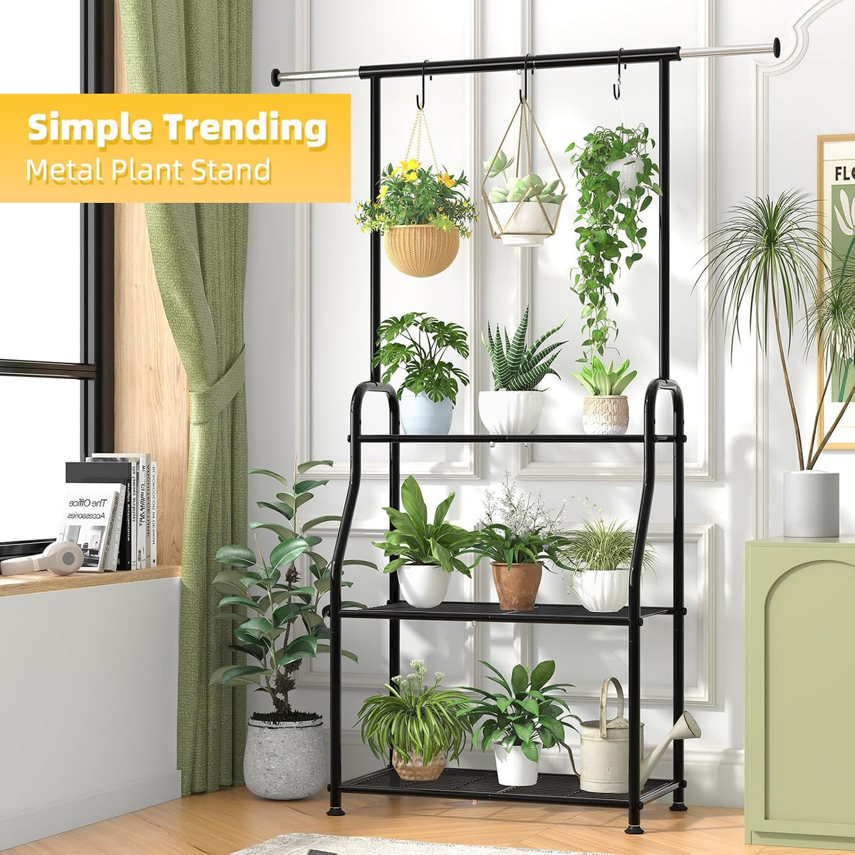 Black 3‑Tier Metal Hanging Plant Stand