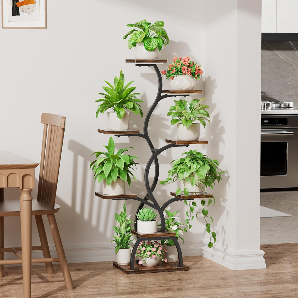 Brown 8‑Tier Corner Plant Stand With Grow Light