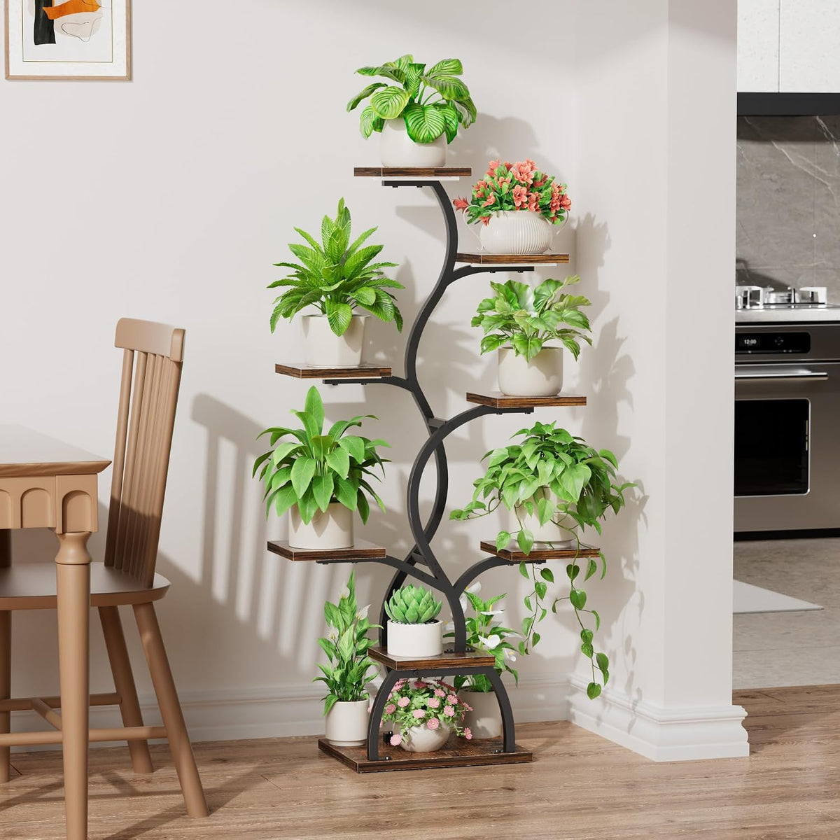 Brown 8‑Tier Corner Plant Stand With Grow Light