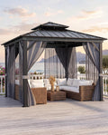 10'x10' Hardtop Gazebo With Netting & Curtains