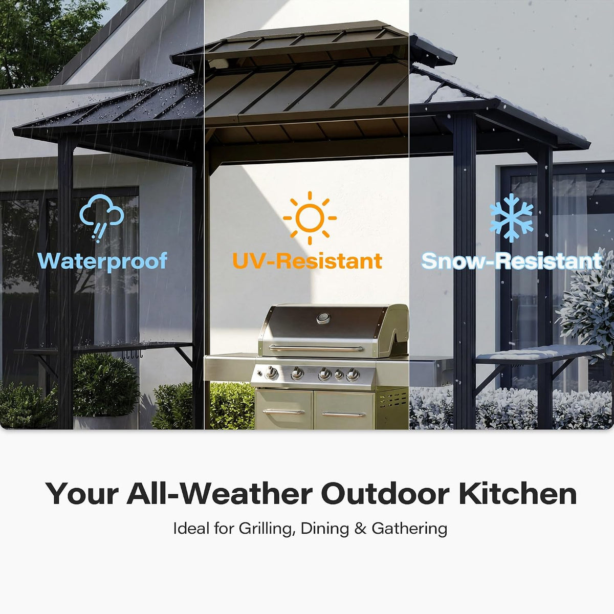 Black 8'x6' Hardtop Grill Gazebo With Side Shelves