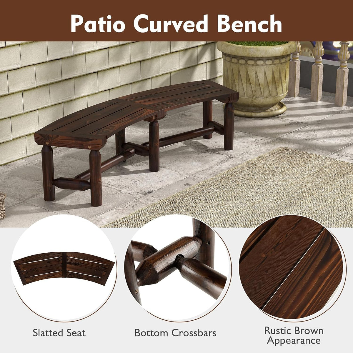 Rustic Carbonized Curved Fire Pit Bench