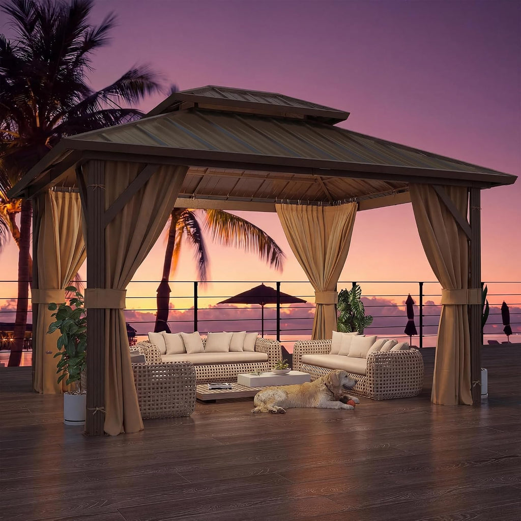10'x12' Aluminum Hardtop Gazebo With Curtains & Netting