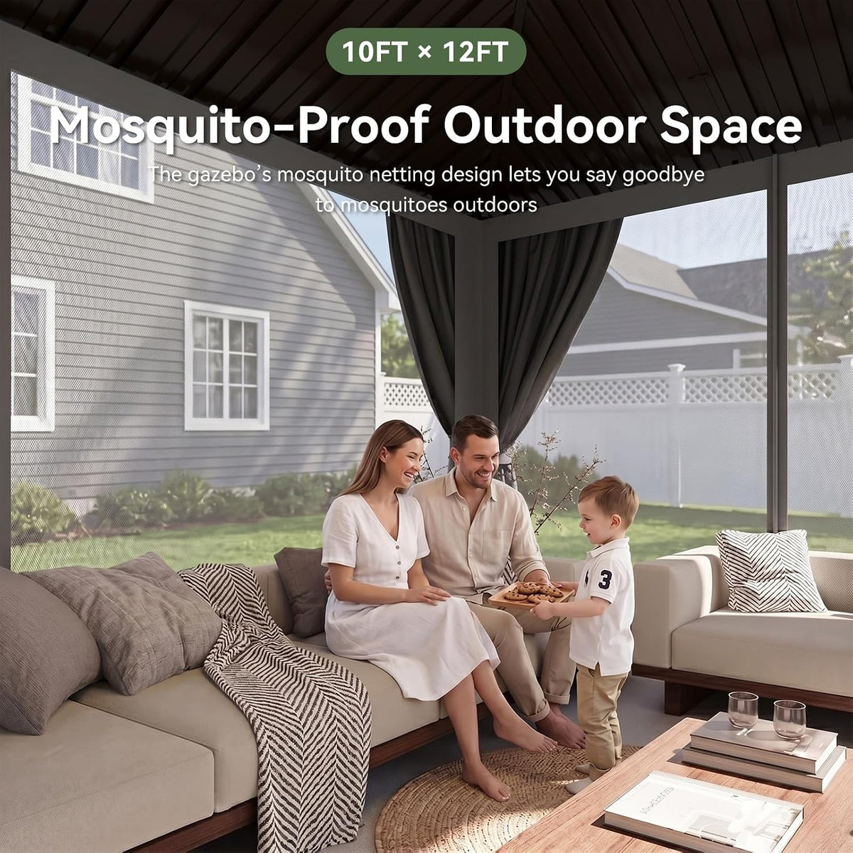 Gray 10'x12' Hardtop Gazebo With Curtain & Netting