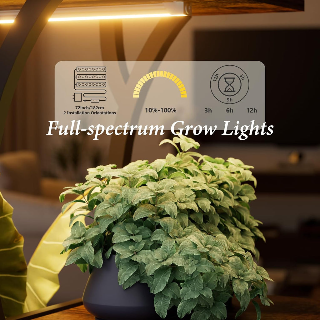 Brown 5‑Tier S‑Shape Plant Stand With Grow Lights