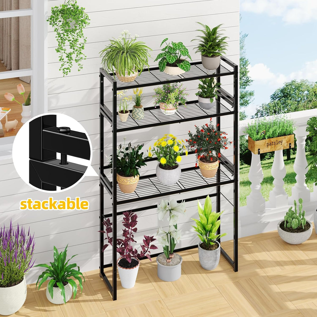 Black 3‑Tier Stackable Metal Plant Stand