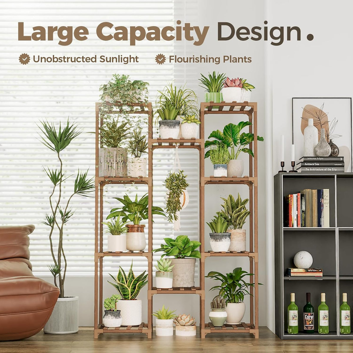 Brown Wood Tall Multiple‑Pots Plant Stand
