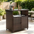 Wicker Rolling Outdoor Bar Cart With Storage