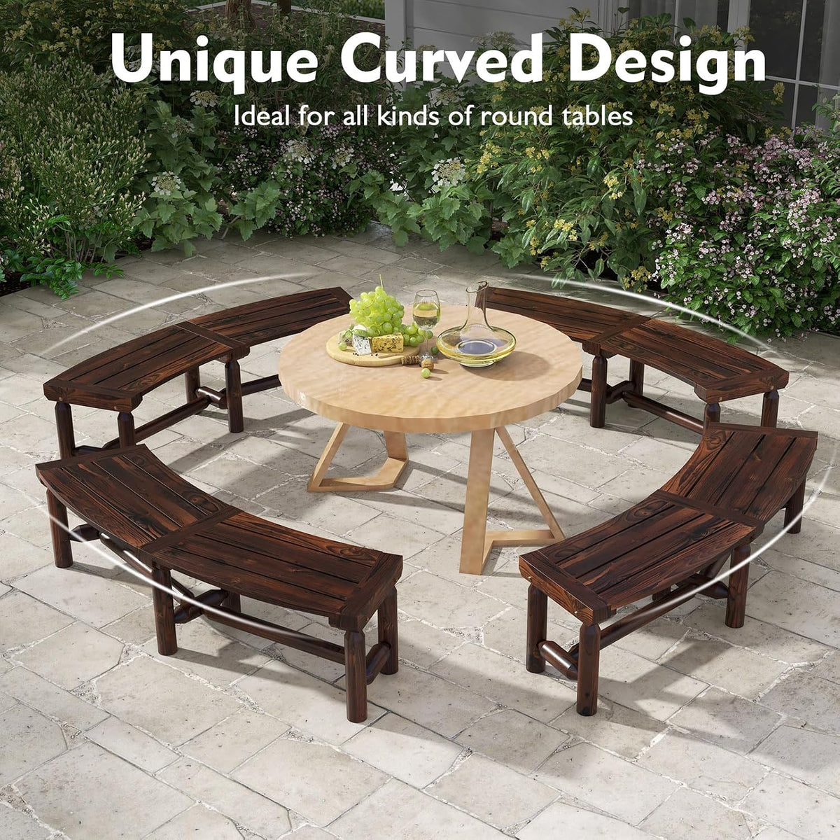 Rustic Carbonized Curved Fire Pit Bench
