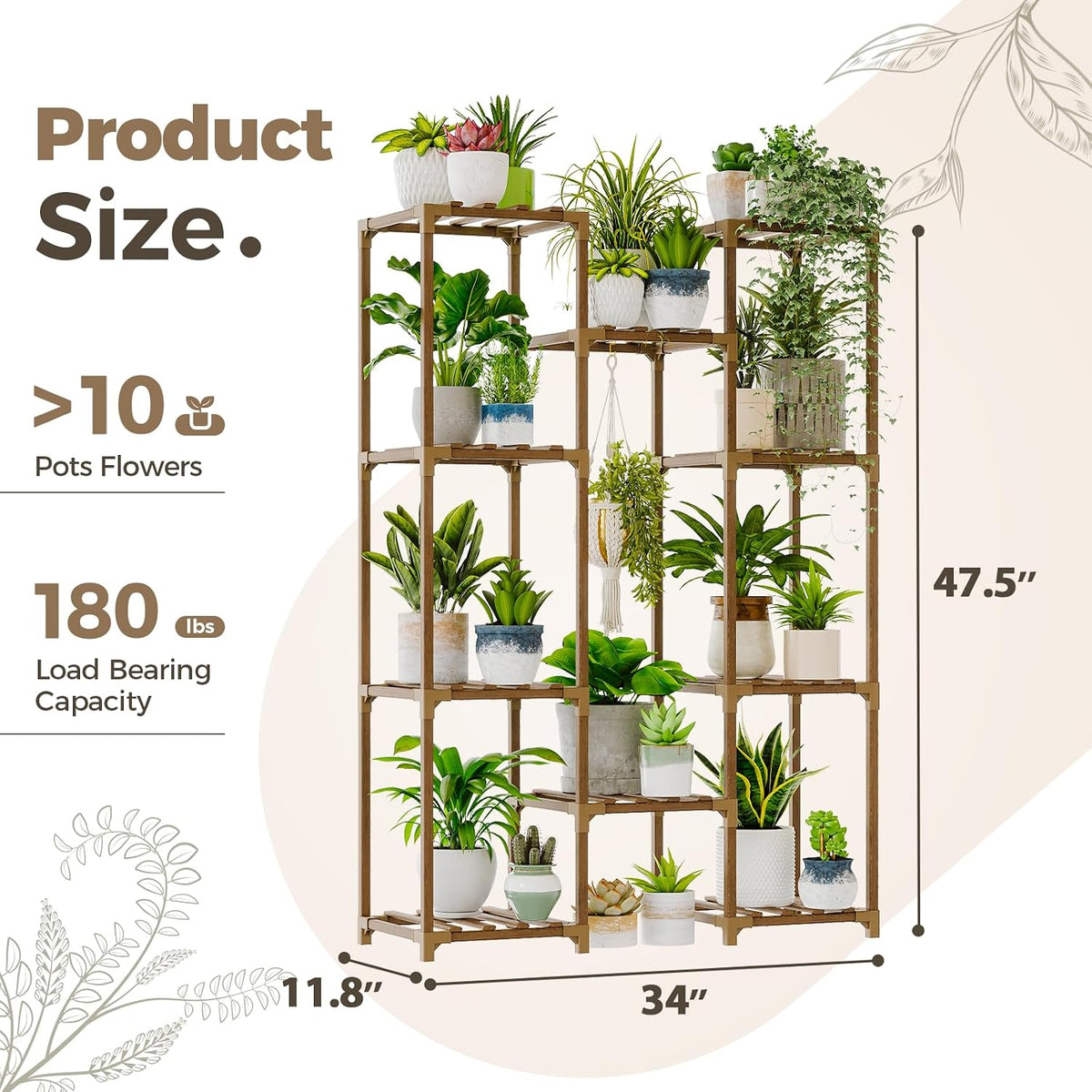 Brown Wood Tall Multiple‑Pots Plant Stand