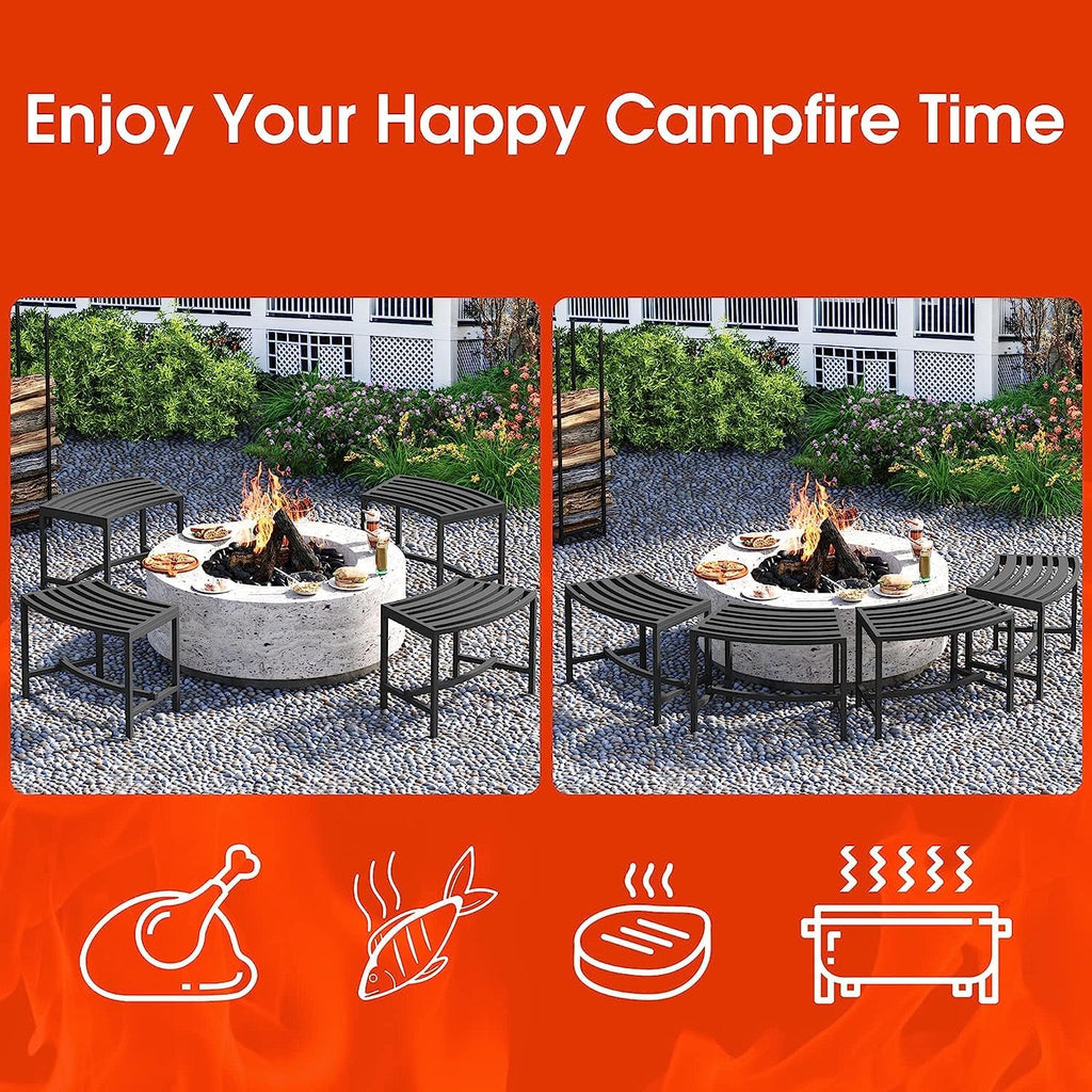 Metal Curved Fire Pit Bench Set‑4