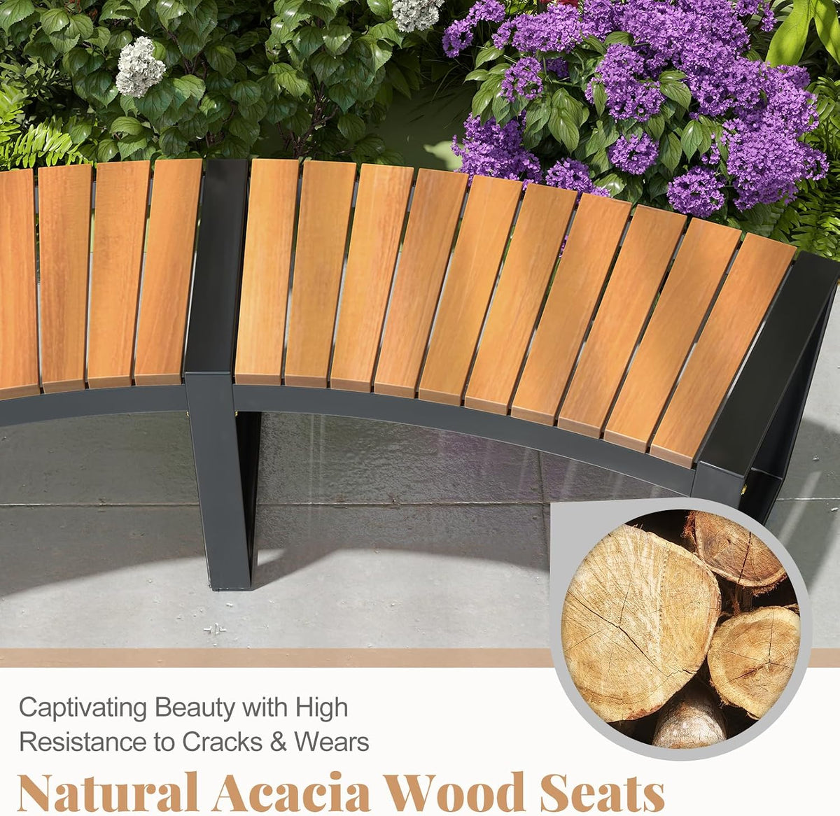 Oil‑Painted Acacia Curved Fire Pit Bench