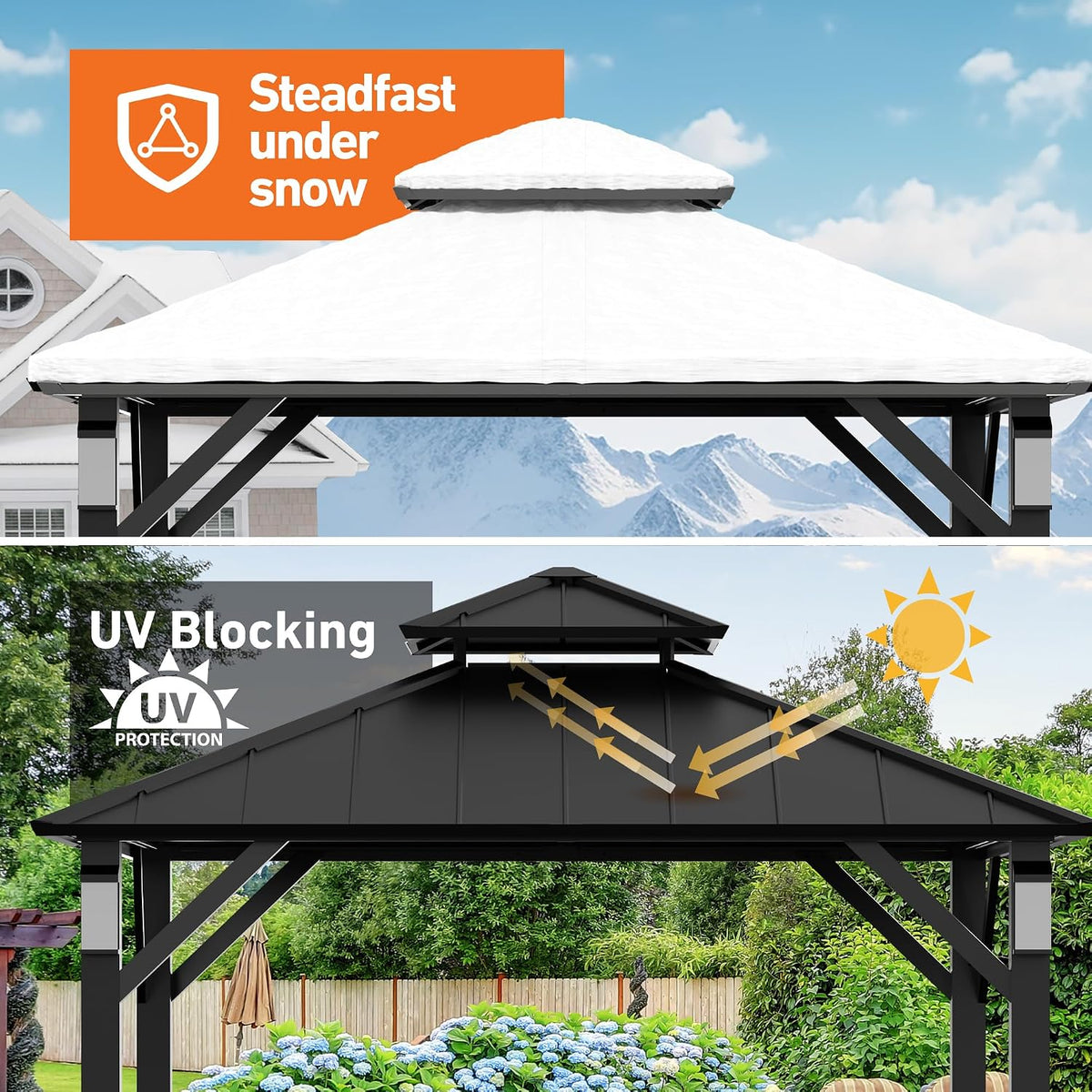 Black 10'x10' Hardtop Gazebo With LED Lights