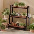Walnut 3‑Tier Rolling Wood Plant Stand