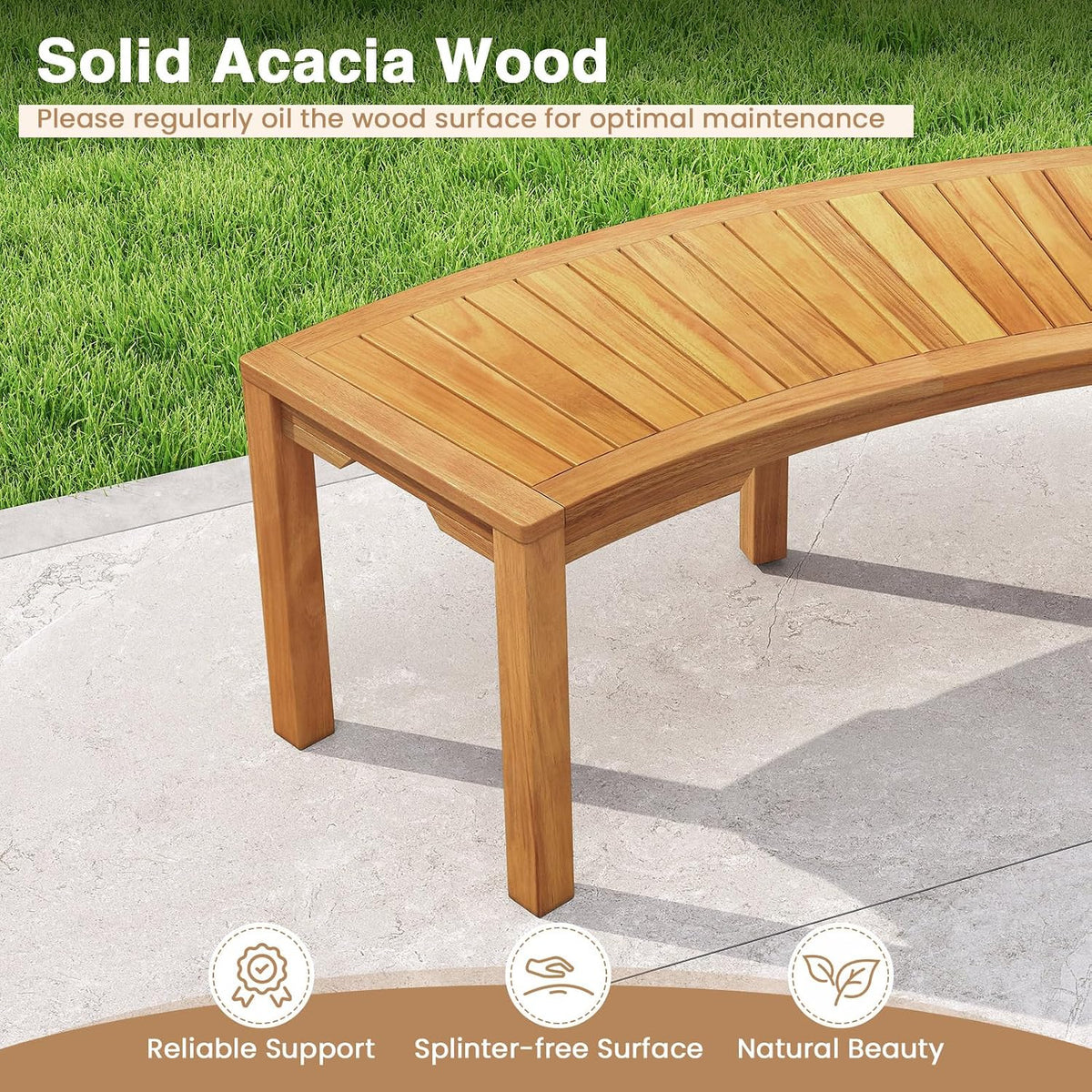 Natural Acacia Wood Curved Fire Pit Bench