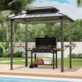 Black 8'x6' Hardtop Grill Gazebo With Side Shelves
