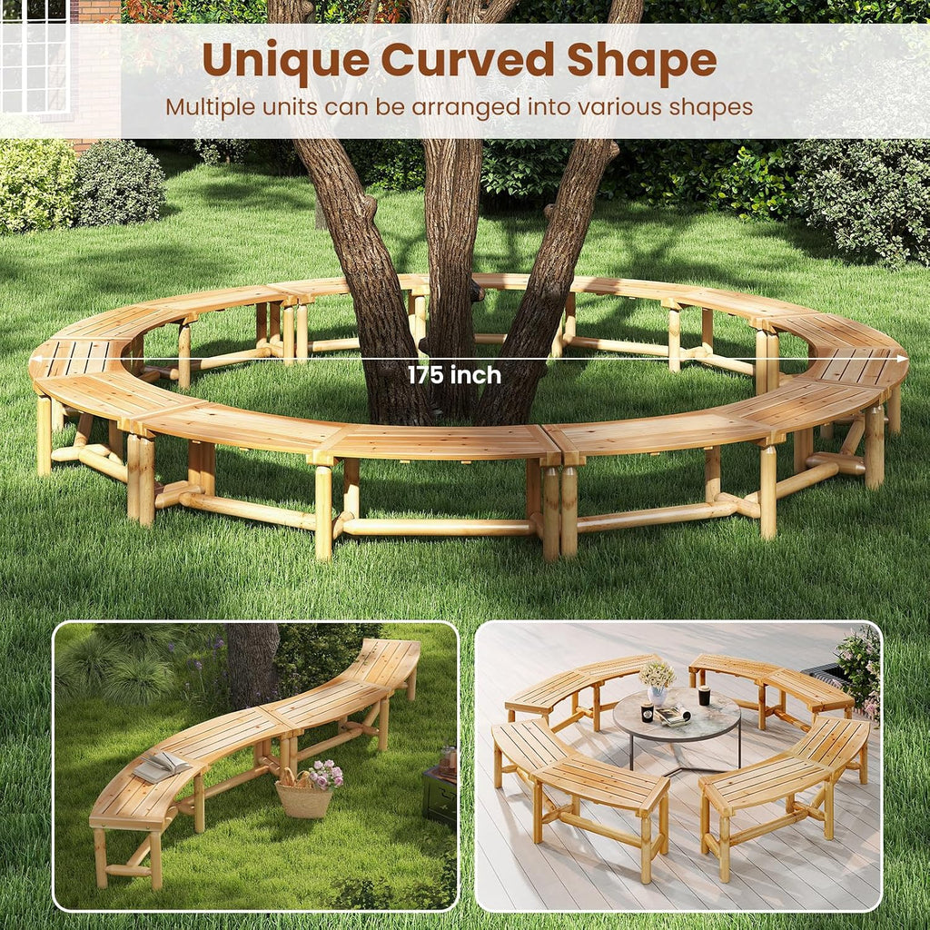 Natural Solid Wood Curved Fire Pit Bench
