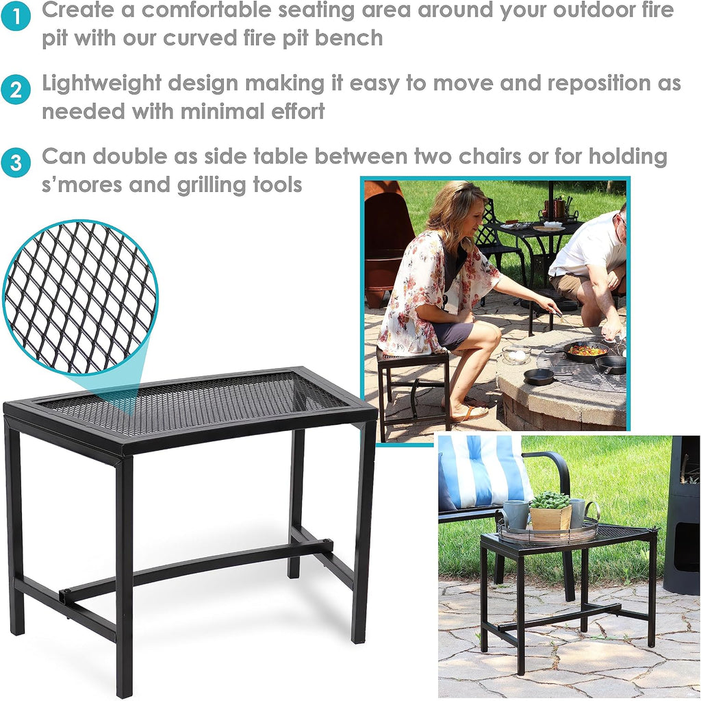 Black Metal Mesh Curved Fire Pit Bench Set‑2
