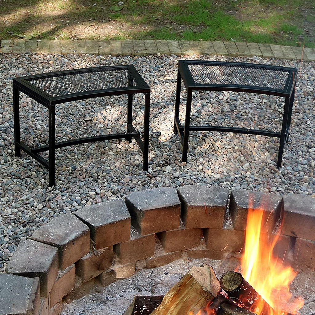 Black Metal Mesh Curved Fire Pit Bench Set‑2