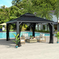 Black 12'x12' Hardtop Gazebo With Mosquito Netting
