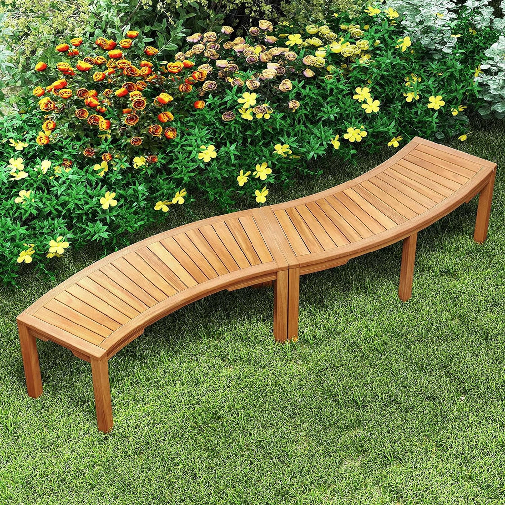 Natural Acacia Wood Curved Fire Pit Bench