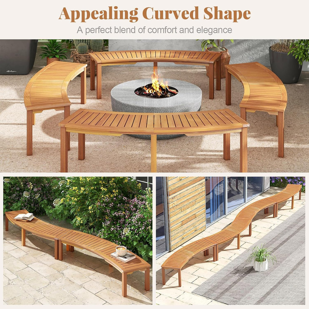 Wood Curved Fire Pit Bench