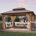 10'x12' Aluminum Hardtop Gazebo With Curtains & Netting