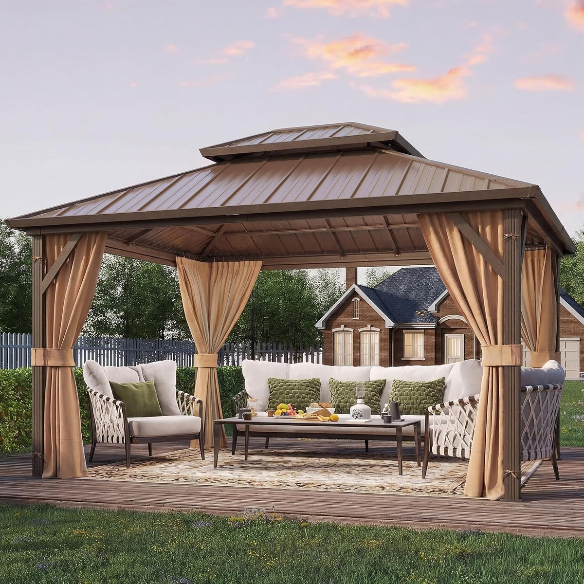 10'x12' Aluminum Hardtop Gazebo With Curtains & Netting