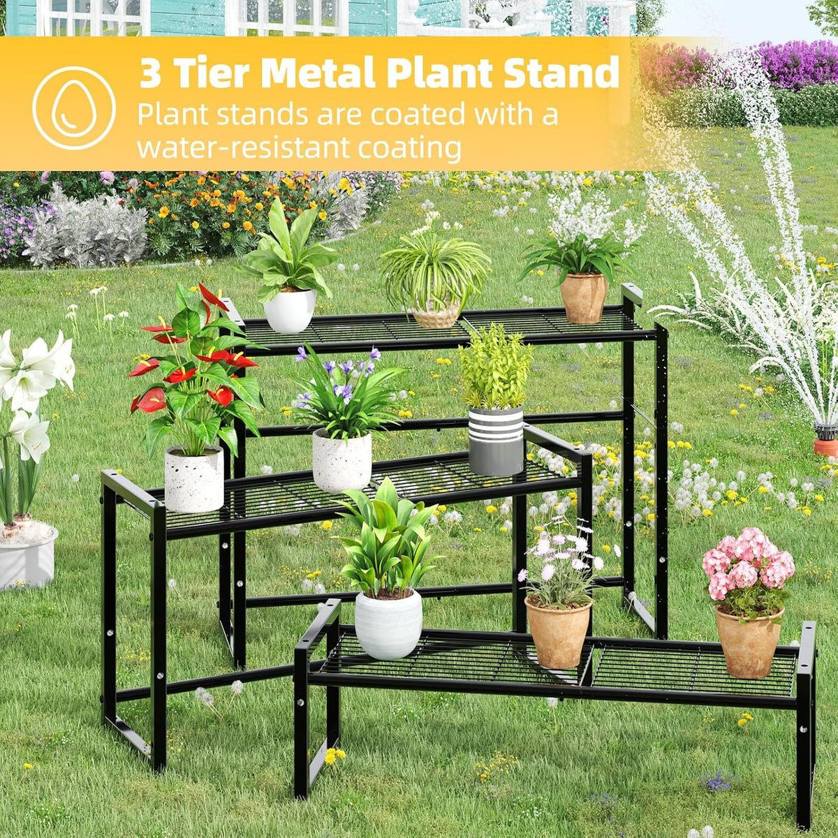 Black 3‑Tier Stackable Metal Plant Stand