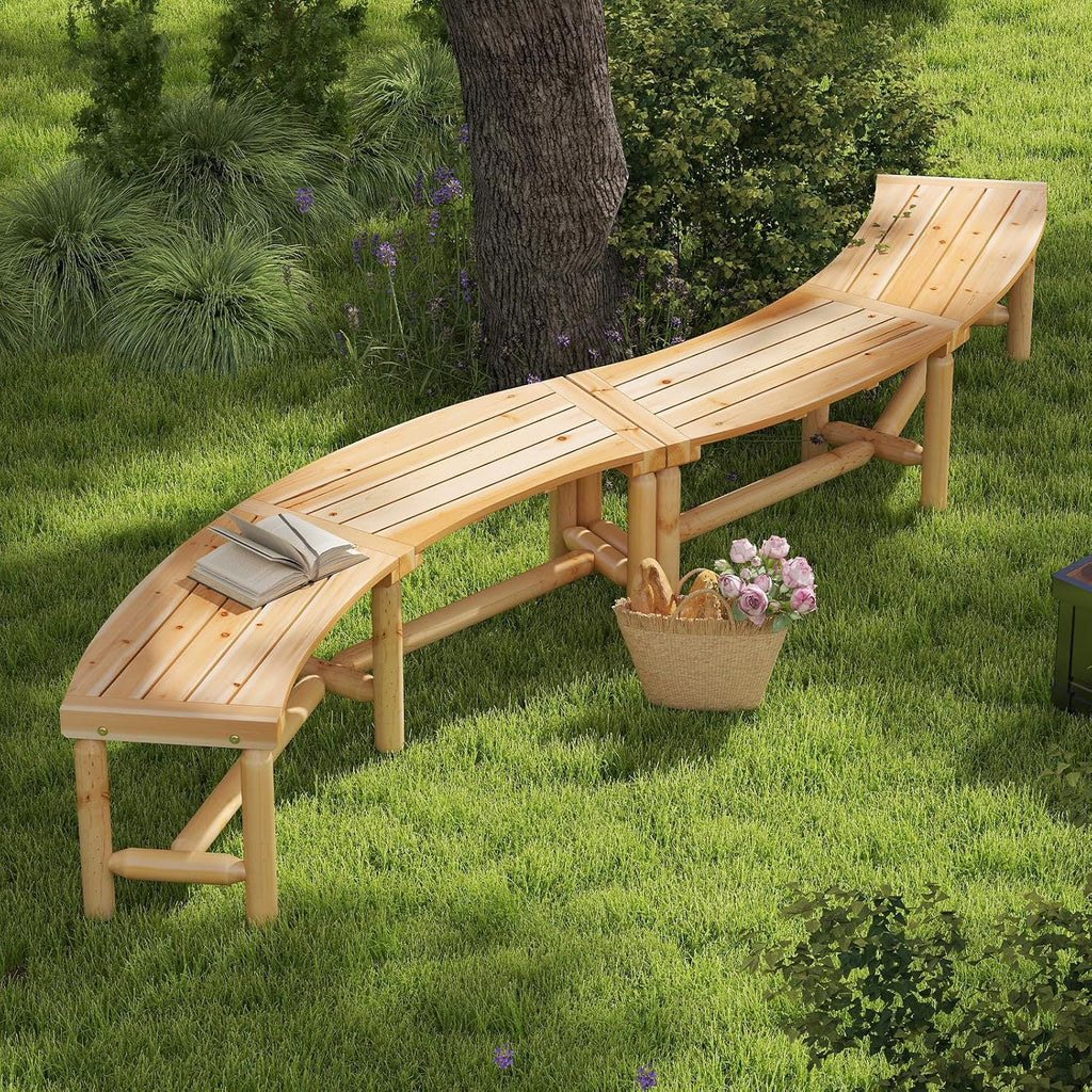 Natural Solid Wood Curved Fire Pit Bench